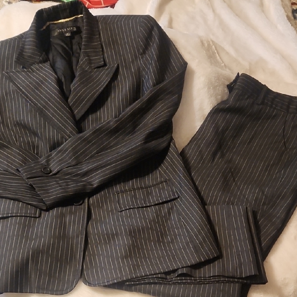 Anne Klein Black Pinstripe Suit
